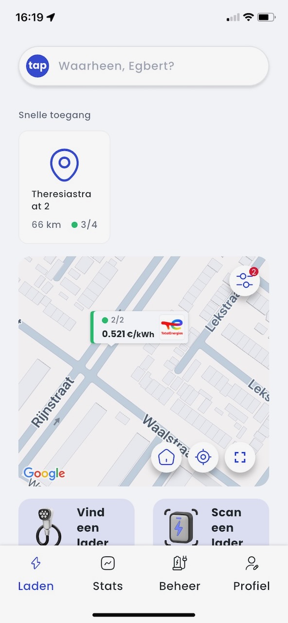 Tap startscherm (kaart)