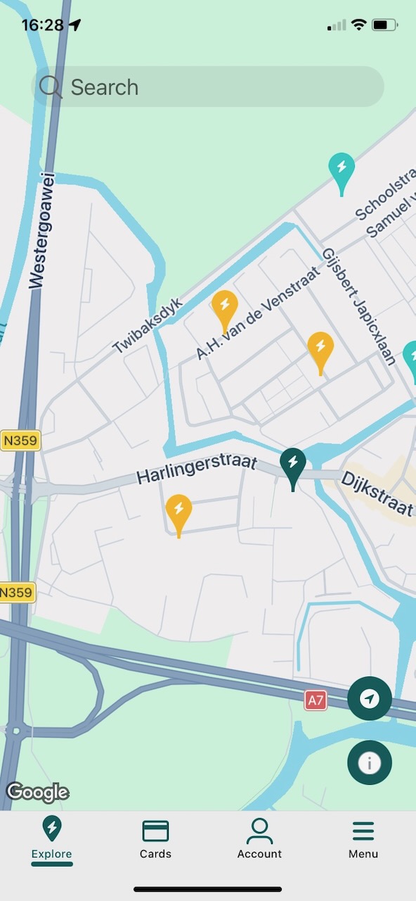 Go-Charge startscherm (kaart)