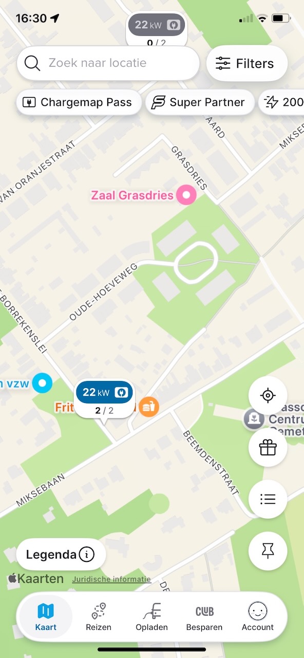 ChargeMap startscherm (kaart)